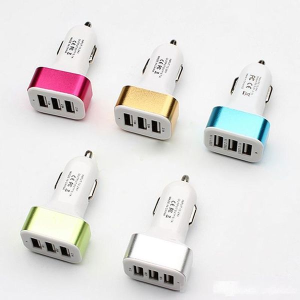 

usb car charger 3 port phone charger adapter socket 2a 2.1a 1a car styling usb charger universal for car-styling