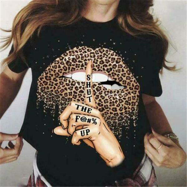 

leopard lips shut the fvck up ladies t-shirt cotton s-3xl summer tee shirt