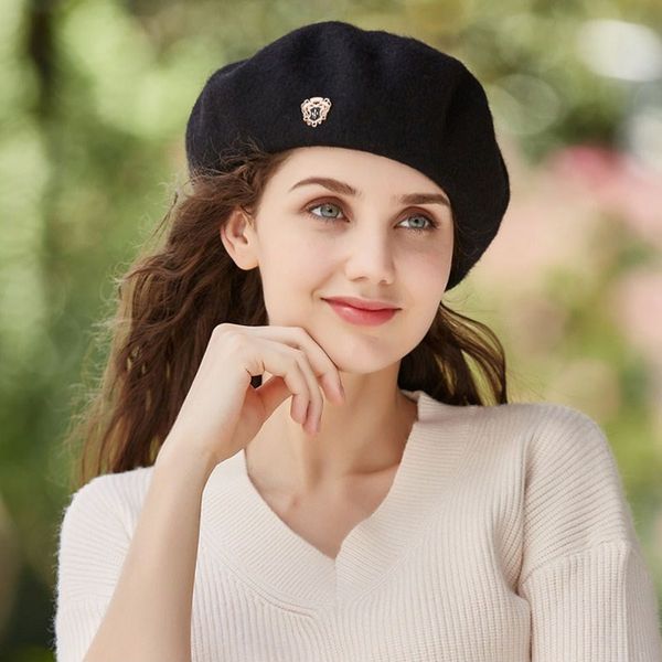 

berets winter warm wool beret british style femme cap for women, Blue;gray