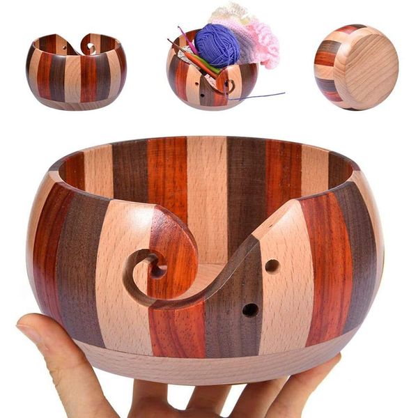 

yarn storage bowl wooden yarn ball organizer for knitting crocheting 5.9inch