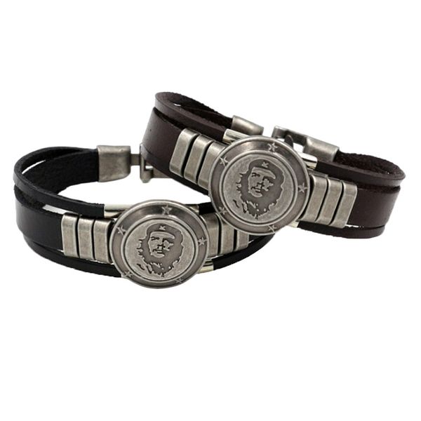 

2020 new simple leather bracelet men jewelry fashion che guevara avatar bracelet male bijoux wristband punk style black unisex, Golden;silver