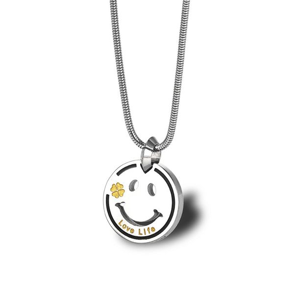 

fashion hip-hop hollow smile necklace women simple stainless steel long necklace men jewelry punk choker charm men yellow flower, Silver