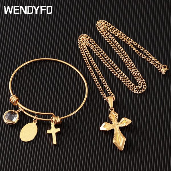 

hip hop gold color stainless steel necklace pendants women jewelry charm chain crucifix necklaces christian jewelry, Silver