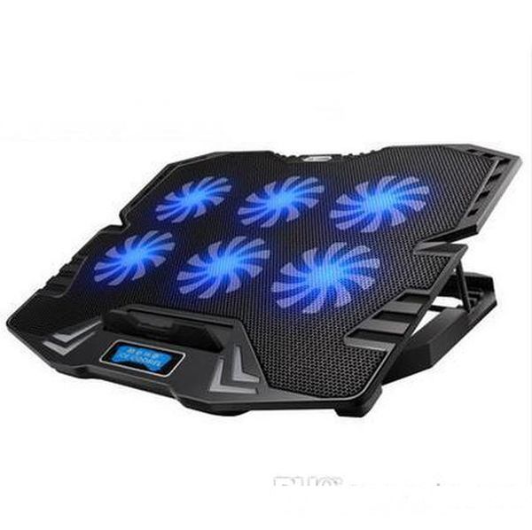 

new adjustable 6 fans lapcooling pads 2 usb ports and notebook pad for 14.6 -16 lapto control 6 wind speed with lcd screen