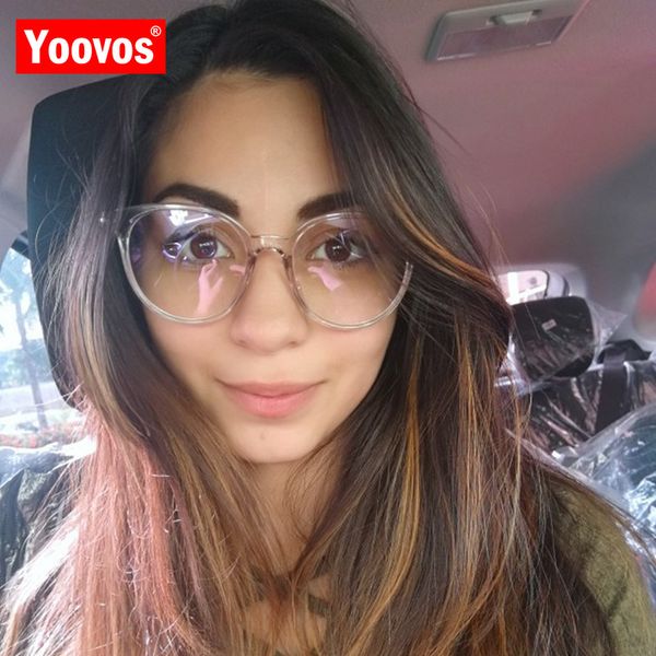 

sunglasses yoovos 2021 women glasses blue light eyeglasses frames vintage round frame clear lens okulary optical spectacle, White;black