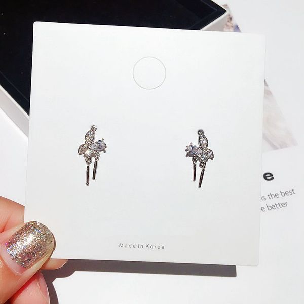 

exquisite butterfly stud earrings metal bars pendant cubic zircon earrings fashion women girls studs jewelry, Golden;silver