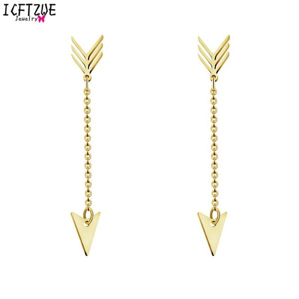 

dangle & chandelier icftzwe dart arrow chain drop earrings for women gold color aretes de mujer plata geometric men, Silver