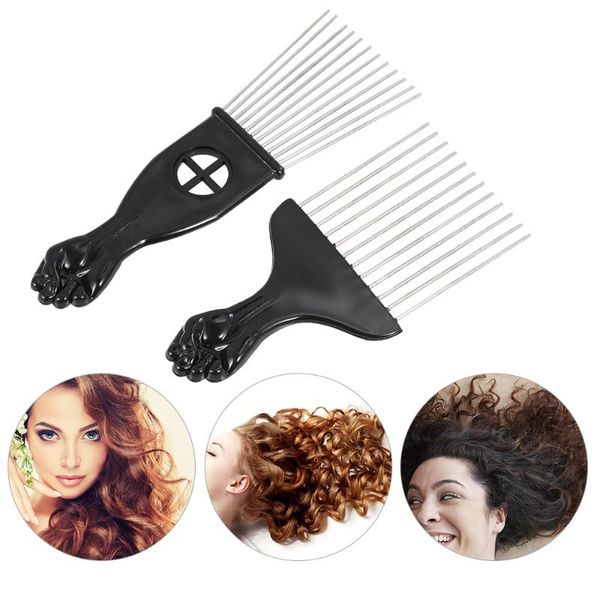 

hair brushes 2pcs mental pick comb african american afro brush hairdressing styling tool black fist, Silver