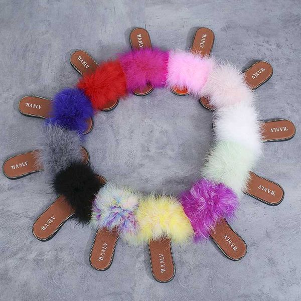 

new summer women fur slippers real fur slides female furry house flip flops casual beach sandals fluffy plush shoes, Black