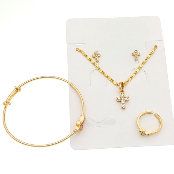 

gold baby jewelry set christening cross pendant necklace ring earring bracelet joyas bebe african costume jewellery kolye s0304, Silver