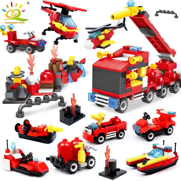 

boat 8in1 helicopter firefighter city building fighting fire huiqibao truck model educational children blocks bricks toys 376pcs yxlvik