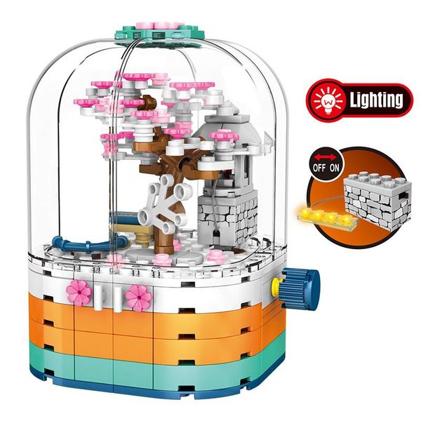 

творческое вращающийся music box city street показать друзей building blocks led light cherry blossom tree house кирпичи игрушки для девочек