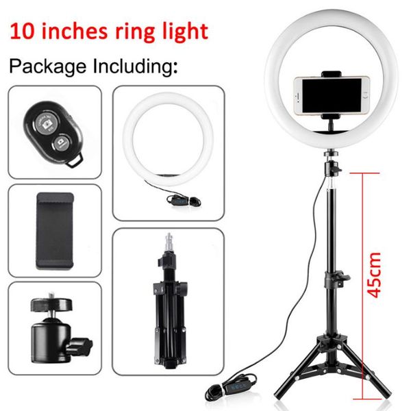

6/10inch mini led video ring light lamp dimmable usb with tripod stand remote shutter for selfie makeup 48hours shipping brazil