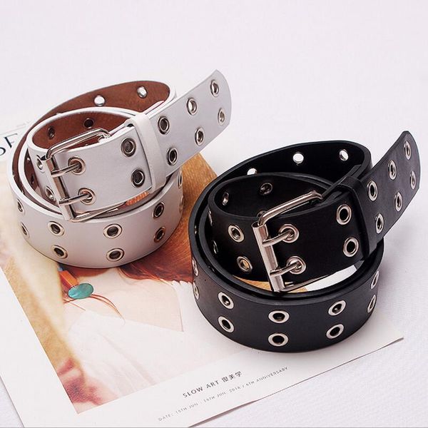 

new men /womenbelts luxury design fashion women pin alloy double eyelet buttonhole leather waistbelt personality jeans waistband, Black;brown