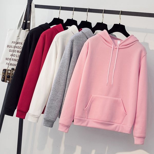 

2020 autumn winter women hoodies casual solid color loose drawstring sweatshirt fashion long sleeve hooded female, Black