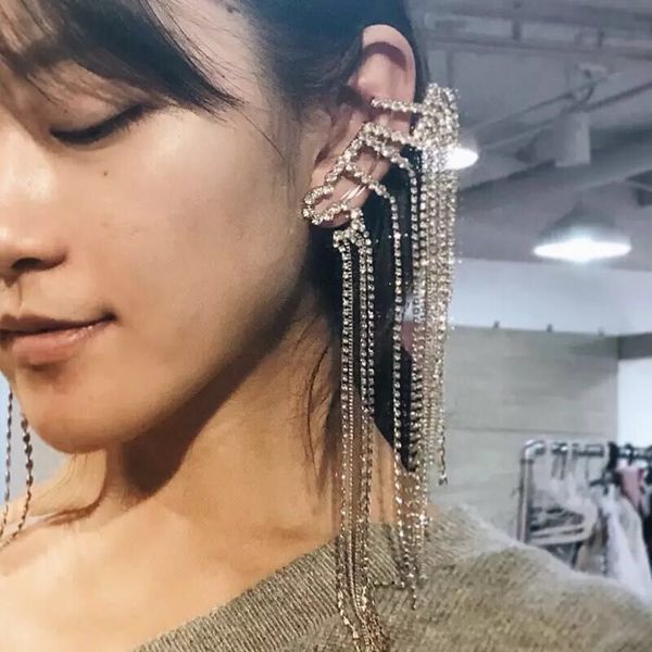 

new rhinestone long tassel personality long drill tassel earrings female (auricular) 2020 spring new products 910, Golden;silver