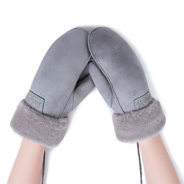 

five fingers gloves evrfelan solid color thick cotton mittens for women girls winter hand warmers thermal warm rope, Blue;gray