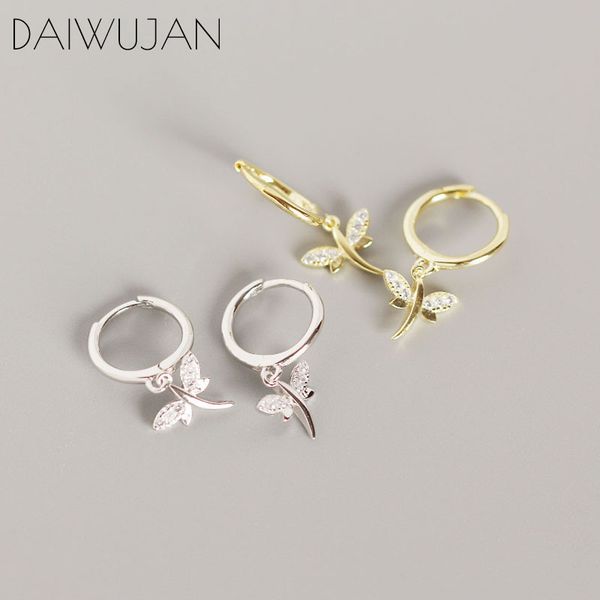 

daiwujan 925 sterling silver vintage zircon dragonfly hoop earrings female gold small round earrings punk women jewelry gift, Golden;silver