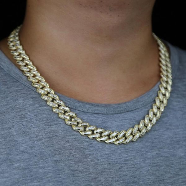 

fashion men hip hop necklace jewelry with cz paved 14mm wide cuban chain necklace jewelry for party birthday rock, Golden;silver