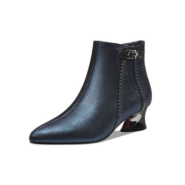 

elegant sheepskin leather fashion women's boots zipper concise quality strange heels working basic shoes woman, Black