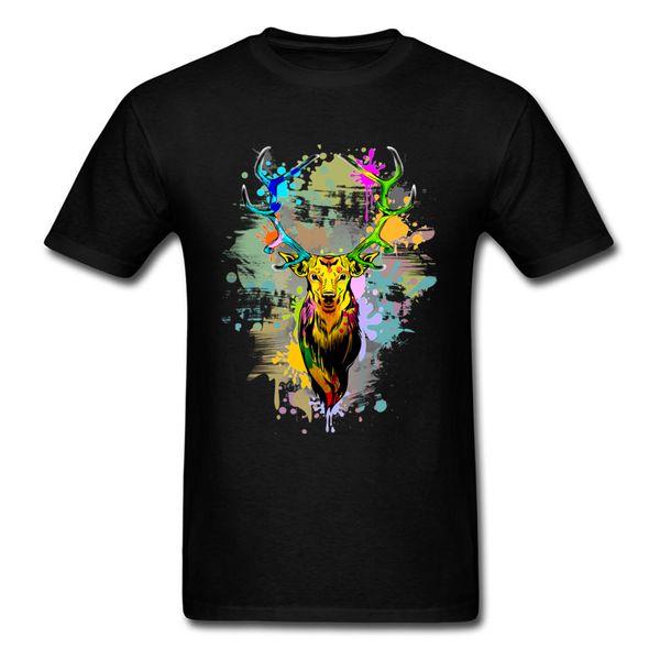 

design t-shirts wholesale crew neck deer fashion art dripping paint 100% cotton men tees funny short sleeve tee shirt