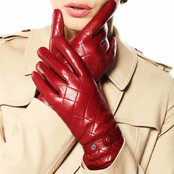 

five fingers gloves winter genuine leather for women plus velvet diamond female goatskin glove fashion driving thermal l121nc, Blue;gray