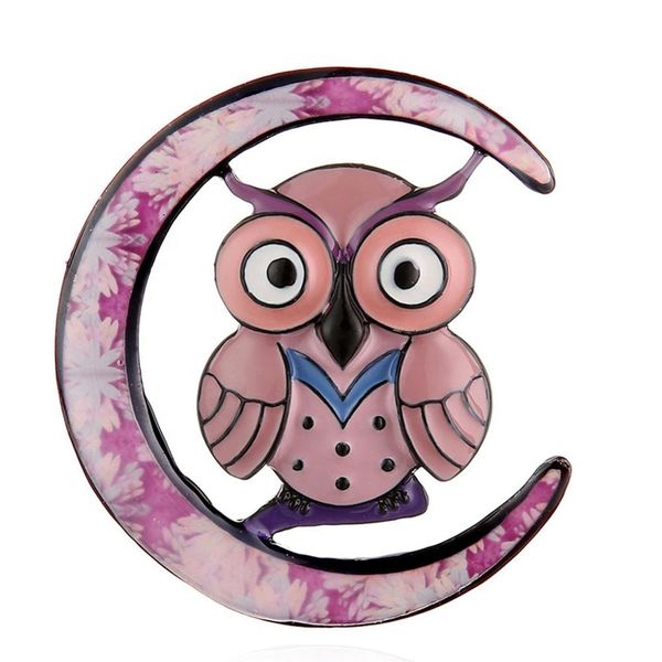 

brooch of funny owl on the moon brooches and pins color cartoons animal bird design brooch pins for women girls party jewelry, Gray