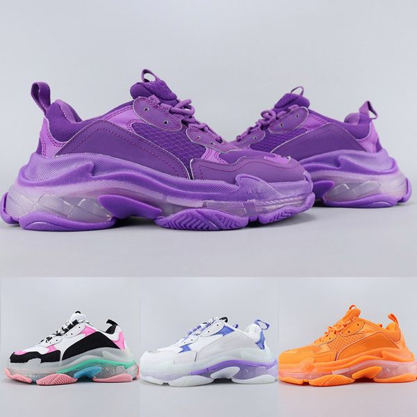 

women triple s transparent sole running shoes purple double foam mesh casual sneakers distressed thick-soled old shoes