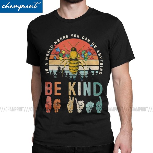 

in a world where you can be anything be kind bee autism t-shirts men autismo autistic awareness vintage tee shirt 6xl