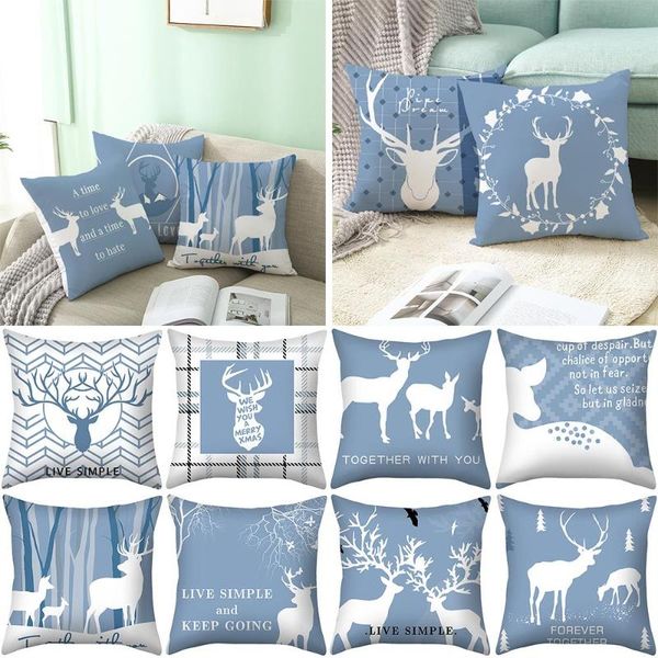 

1pcs square printed cushion cover polyester elk pillow case sofa bed decorative pillowcase for home christmas party