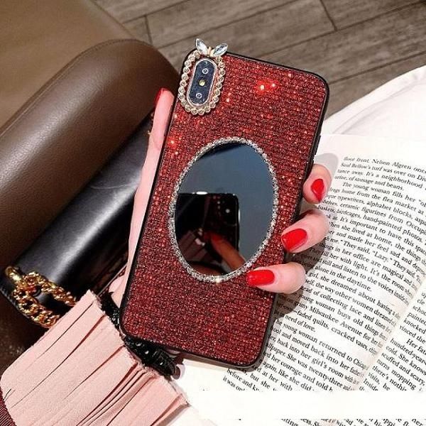 

fashion make up mirror case for iphone 11 pro 6 7 8 plus x xr xs max handmade diamond phone coque for girl lady