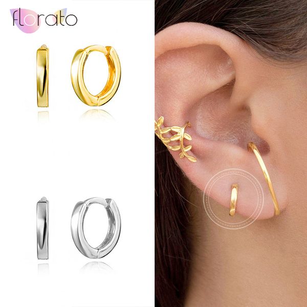 

hoop & huggie real 100% 925 sterling silver earrings for women simple round circle gold color jewelry wholesale, Golden;silver