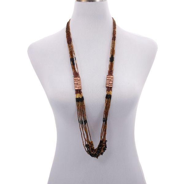 

beurself statement long necklace tassel antique seed beaded layered multi color stone ethnic boho fashion jewelry dropshipping, Silver