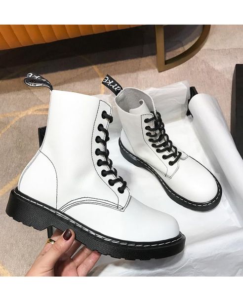 

luxury designer genuine leather women white ankle boots motorcycle boots female autumn winter shoes woman punk motorcycle, Black