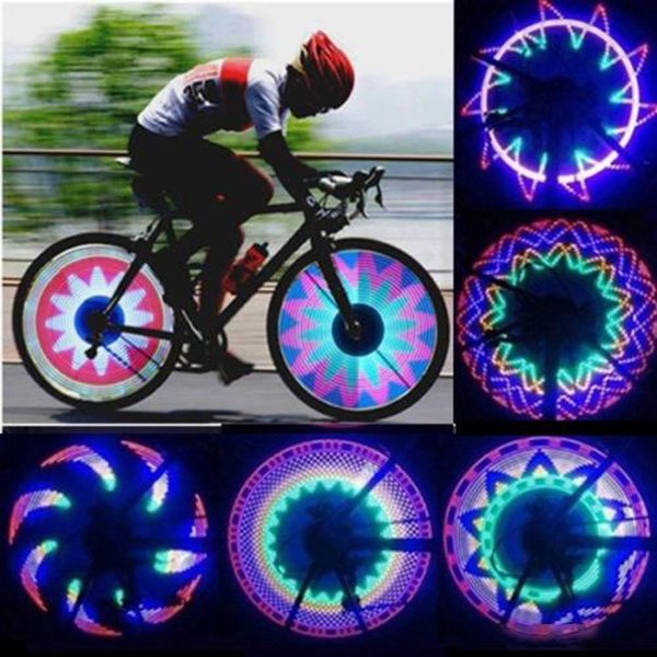 

100pcs cool 2 side 32 led 32 mode night waterproof wheel signal lamp reflective rim rainbow tire bikes bicycle fixed spoke warn light
