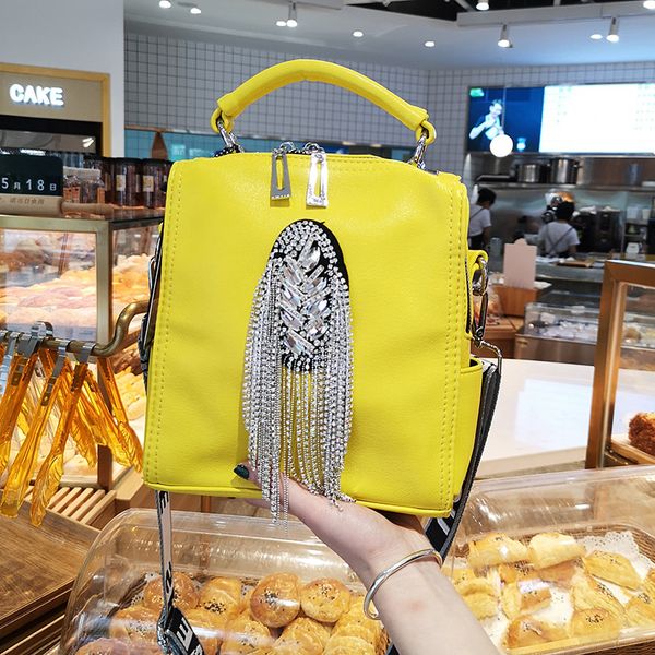 

shoulder bags women crystal tassel red luxury totes zipper leather punk handbags patchwork ladies crossbody for