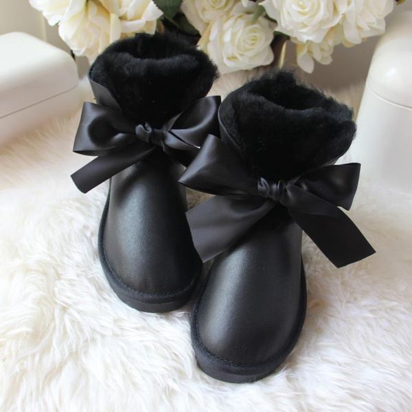 

new fashion women shoes snow boots 100% natural fur real wool winter boots genuine sheepskin women's ankle shoes, Black