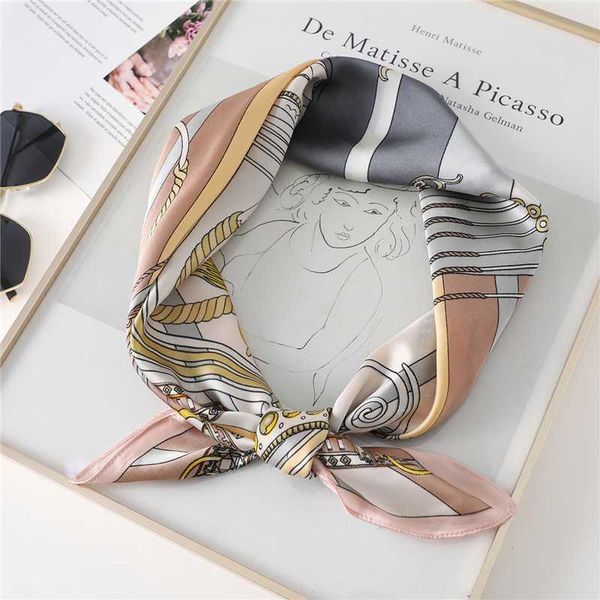 

scarves 70cm square silk scarf design print foulard neckerchief bandana female hair shawl wraps headband 2021, Blue;gray