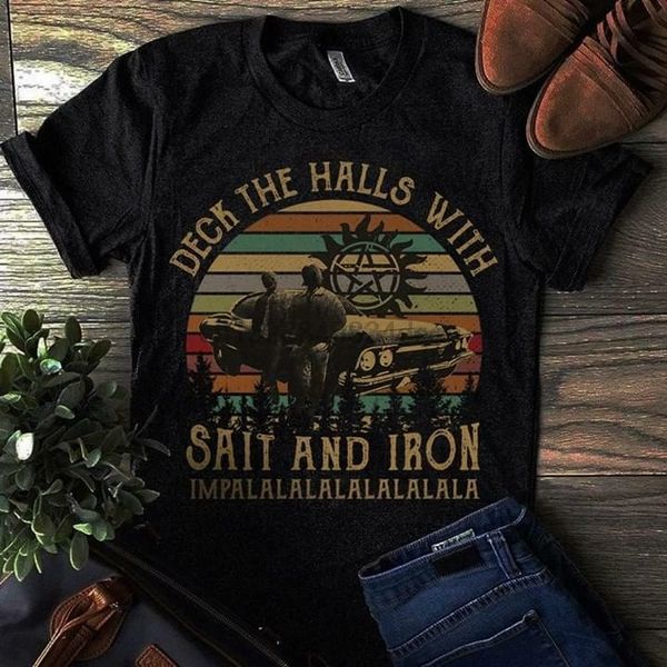 

supernatural deck the halls with sait iron men black t shirt cotton s 4xl
