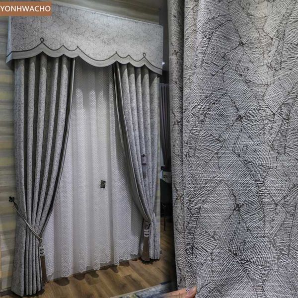 

custom curtain modern minimalist luxury chinese elegant linen shading gray cloth blackout curtain valance tulle panel c138