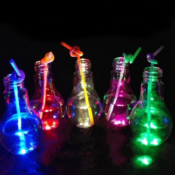 

light bulb beverage bottle milk tea plastic juice drink bottle creative luminescence cup straw home bar drinkware beverage bottle