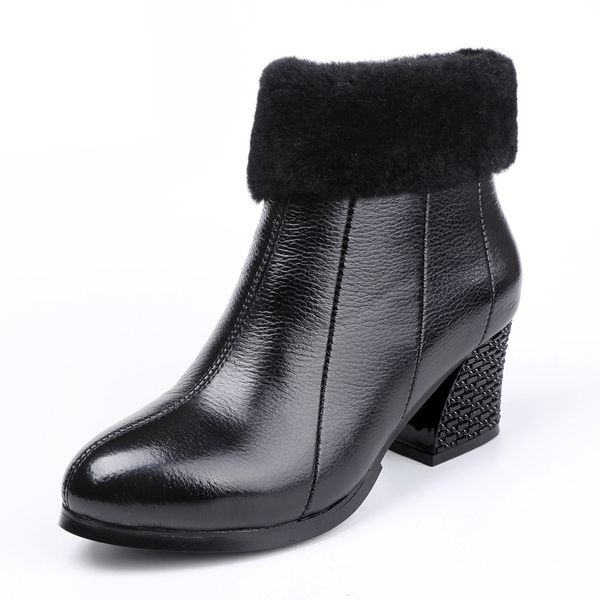 

new autumn winter elegant fashion boots genuine leather boots british style black shoes women's thick with high heel