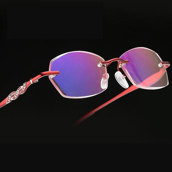 

frameless reading glasses women red classic style lunettes de lecture pour homme diamond trimming gafas de mujer purple, White;black