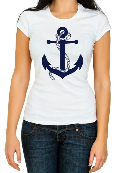 

navyblue anchor women cotton crew neck white streetwear funny tee shirt