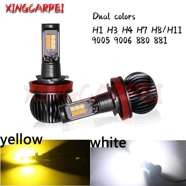 

2pc h1 led lamp h3 h7 h11 h8 9005 9006 880 881car headlight led bulb dual color white yellow 12v fog lamp day time running light