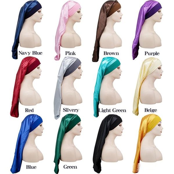 

beanies night caps elasticity head wrap droop fashion silk satin hair bonnet cowls fitted durag long tube hat turbans 5 68dc c2