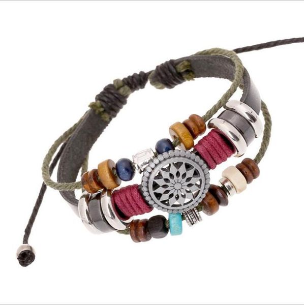 

charm bracelets vintage leather bracelet for men woman fashion black color multiple braided jewelry gift wholesale, Golden;silver