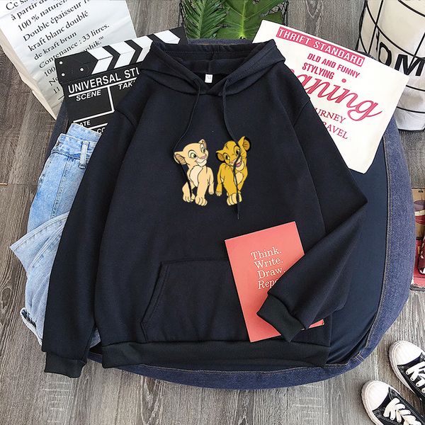 

new aesthetic print hoodie korean style loose version king simba nala sudaderas mujer harajuku fleece sweatshirt ladies lon, Black
