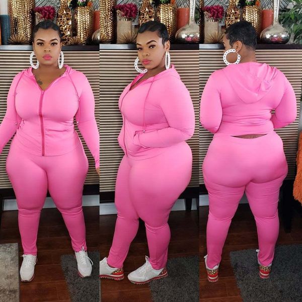 

women long sleeve solid color zipper hooded clothes and casual trousers famale casual tracksuit plus size two piece pants for, White
