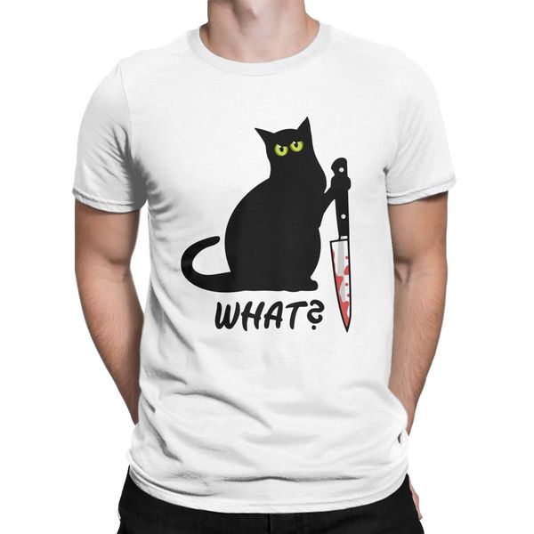 

men's t-shirts killer cat what crazy cotton tee short sleeve murderous cat with knife funny t shirt o neck clothes printing